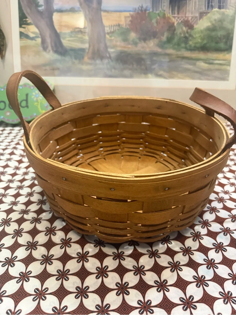 Longaberger 19 century round Basket with Leather Handles